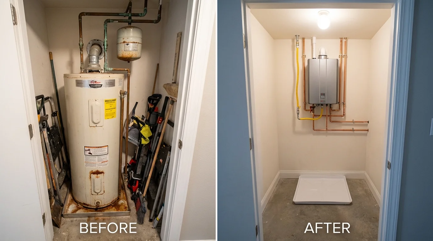 Tank water heater versus wall-mounted tankless unit comparison for Waverly, IL homeowners
